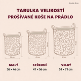 Amálie Brno – tabulka velikostí: malý 36 × 46 cm, střední 41 × 56 cm, velký 51 × 71 cm