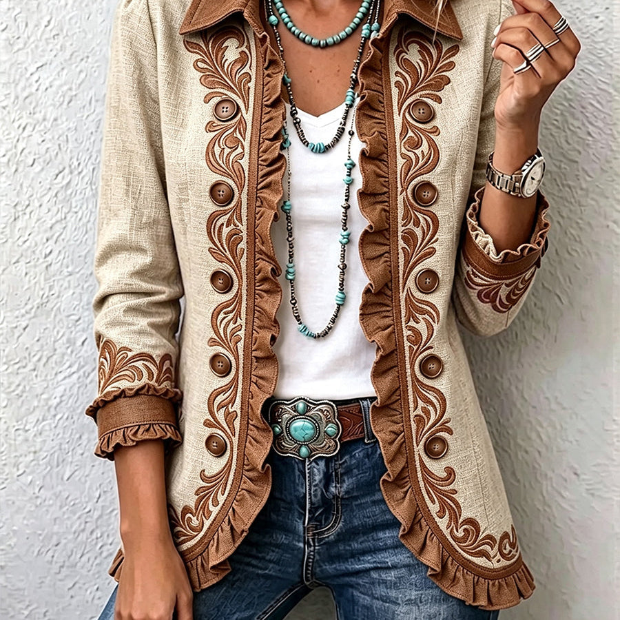 Rozálie | Květovaná boho bunda ve vintage stylu s volány