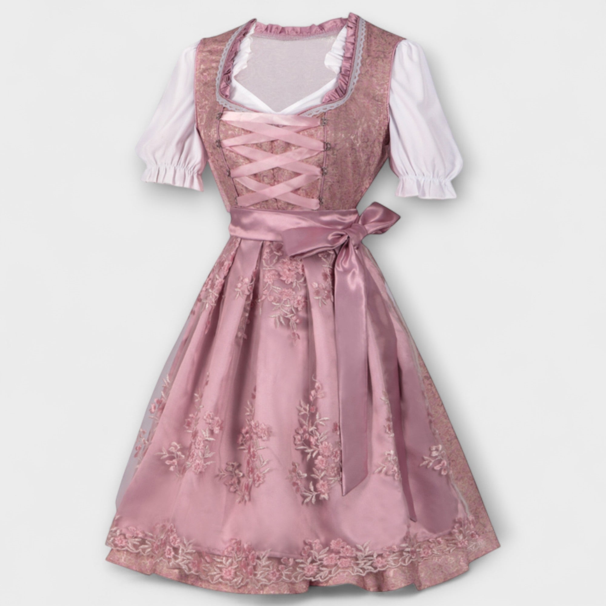 Zuzana | Růžové dirndl šaty s krajkou a květy
